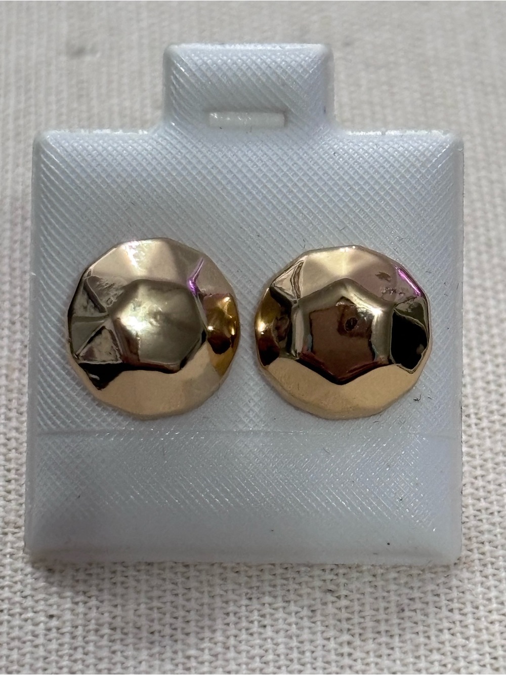 Polished Gold Faceted Round Stud Earrings - Women Jewelry